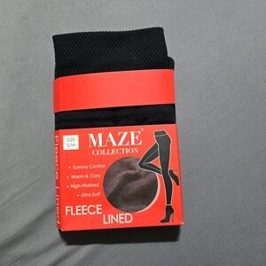 new Maze Collection Fleece Lined Leggings Womens S/M Black High Waisted